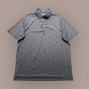 FootJoy Shirt Mens Medium Grey Short Sleeve Athletic Fit Golf Stretch Flags
